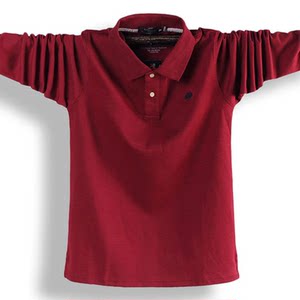胖子高级感翻领长袖T恤男棉加肥加大商务休闲宽松秋冬酒红Polo衫