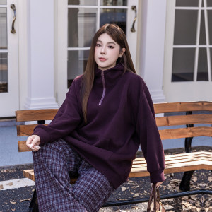 立领拉链连帽大码卫衣女空气层厚款2025冬款胖mm宽松显瘦套头上衣