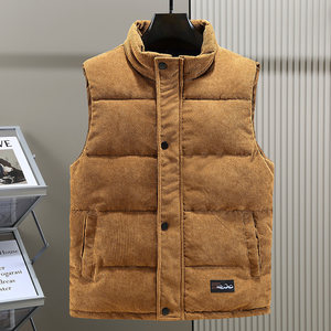 
2025 new down cotton vest winter loose trend corduroy horse clip for men young student stand-up collar vest