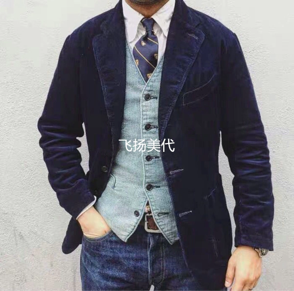 现货2017 RRL INDIGO CORDUROY SPORTS COAT 灯芯绒修身西服外套-Taobao