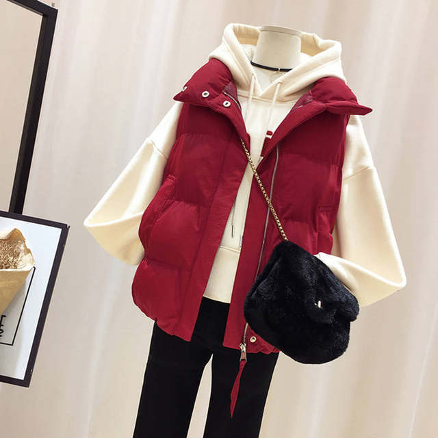 Plel cotton -horse armored female 2023 autumn new women's Korean version of the loose and loose shoulders wearing wild stand -up collar short and winter