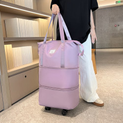 Travel Bag with Pulley Swivel Wheels, Lightweight, Large Capacity, Foldable Trolley Suitcase Storage Bag That Can Be Checked in