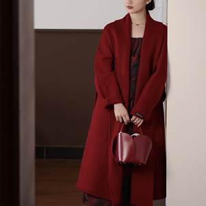 
Miaoji small mid-length double-sided wool woolen coat high-end temperament red wool coat for women autumn and winter