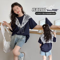 Girls' Short-Sleeved T-Shirt Summer Outfit for Older Girls, Korean Style Clothing, Half-Sleeved T-Shirt, Very Pretty Summer Top for Girls