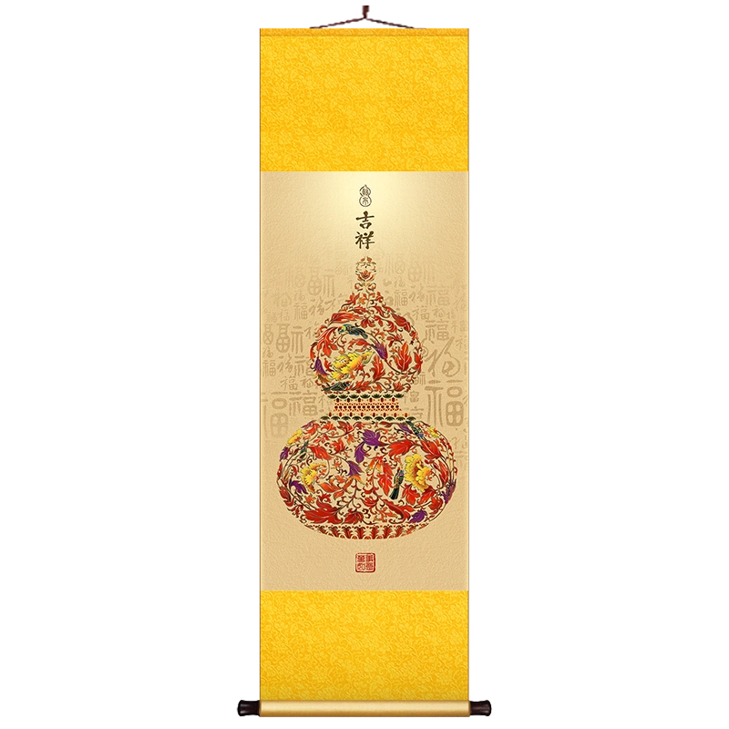 花瓶葫芦卷轴挂画新中式入户玄关装饰画福禄吉祥图