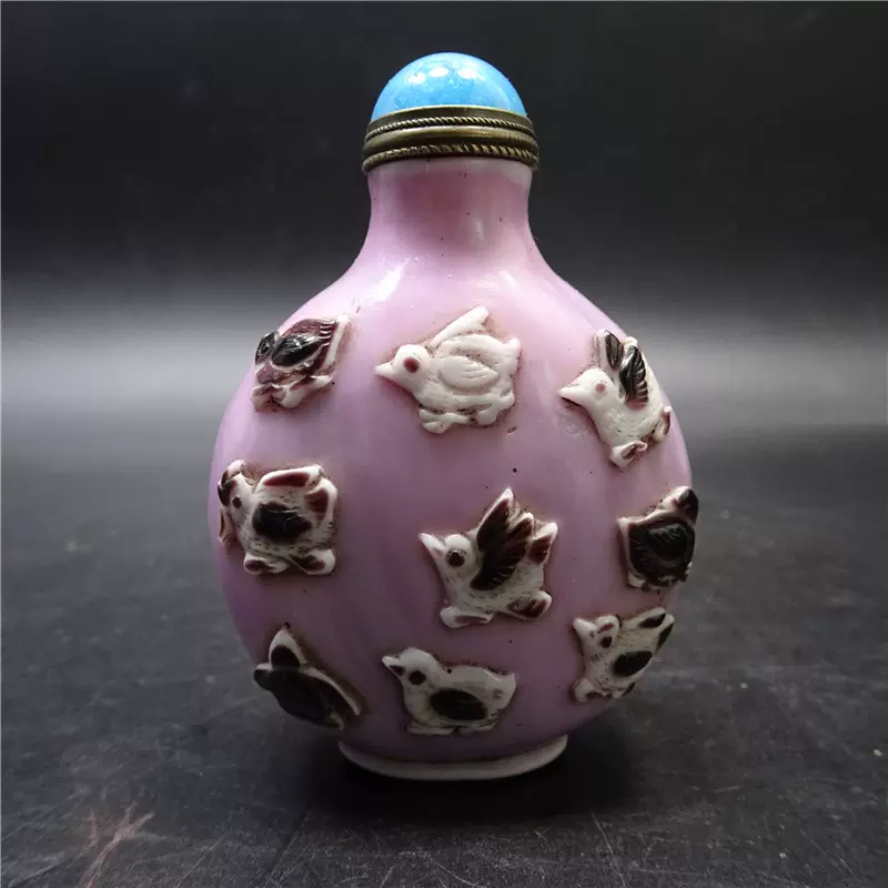 乾隆年制琉璃鼻烟壶纯手工雕花小鸟套色料器小花瓶古玩杂项老物件-Taobao