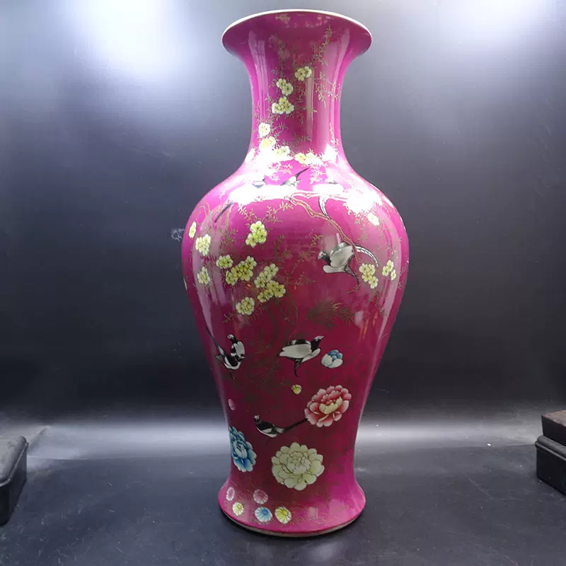 大清雍正年制官窯瓷器粉彩大花瓶清代古陶瓷擺飾喜鵲登枝嫁妝瓶子-Taobao