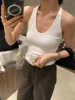 
Threaded U-neck halter neck I-shaped suspender vest with red slim fit and sexy hot girl with breast pad underwear