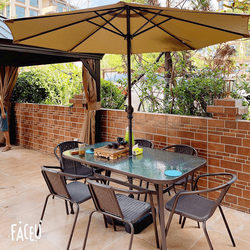 Outdoor Table and Chair Set for the Yard with Umbrella, Terrace Outdoor Combination Balcony Leisure Rattan Chair Three-Piece Set, Waterproof and Sun-Resistant