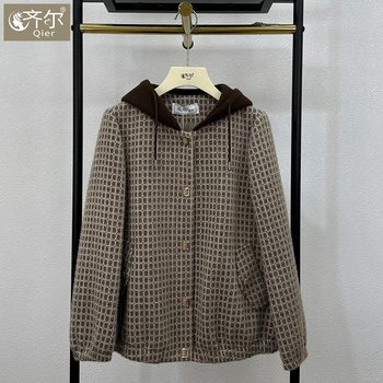 
Brand mother's autumn and winter coat women's 2025 new middle-aged and elderly loose hooded gold mink fleece top