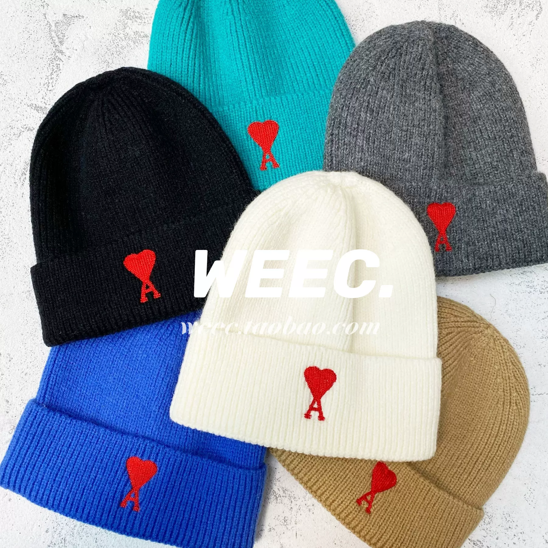 Ami巴黎a桃心爱心帽子男女款翻边针织帽毛线帽冷