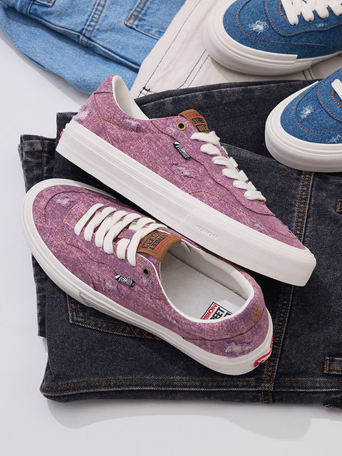 VISION official FLAT TOP denim series wash purple low top wear denim ...