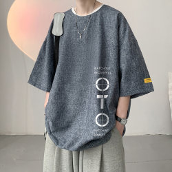 Ice Silk Thin Linen-Colored Short-Sleeved Men's Summer T-Shirt for Tall Men (190cm), Extended Version, Plus Size, Three-Quarter Sleeves