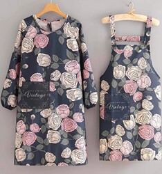 Korean Style Smock Women's New Long-Sleeved Anti-Fouling Canvas Home Kitchen Cooking Apron Popular Catering Apron