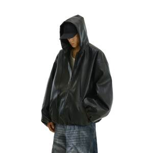 
Autumn American retro high-end hooded leather jacket for men and women handsome loose and versatile casual motorcycle jacket trendy