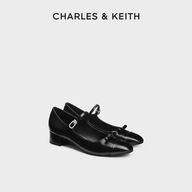 
CHARLES/KEITH Autumn and Winter Women's Shoes CK1-60580298 Bow Mary Jane Shoes Thick Heel Single Shoes Women