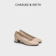 
CHARLES/KEITH autumn and winter women's shoes CK1-61720208 shiny round head shallow mouth thick heel commuting single shoes for women