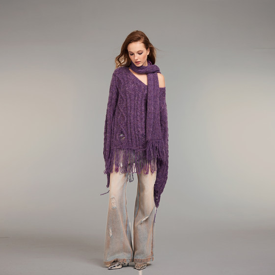 
KeepBlue purple spring and autumn lazy style sweater for women in spring oversize loose design niche high-end