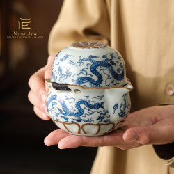 Blue and White Dragon Pattern Quick Tea Cup Travel Tea Set Portable Bag Outdoor One-Person Tea Brewing and Drinking Equipment