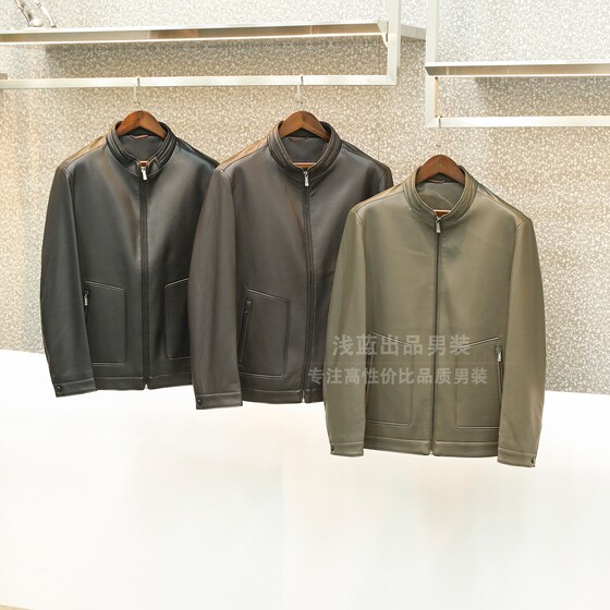 
High-end line! Imported microfiber leather! Clever and stylish! Autumn men's fashionable stand collar motorcycle leather jacket