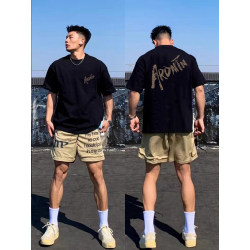 Fashionable Brand Retro Creative Letter Short-Sleeved T-Shirt for Men in Summer Heavyweight Pure Cotton Loose and Handsome Top with Small Neckline