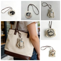 Japanese Kusuguru Cat Pendant Handmade Fabric Hanging Ornament Bag Keychain Decoration