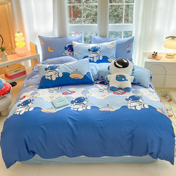 Cotton Bed Four-Piece Set Pure Cotton Boy Space Astronaut Cartoon Bed Sheet Quilt Cover Children's Dormitory Three-Piece Set Summer