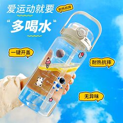 Large-Capacity Water Bottle with Straw, Gradient Frosted Outdoor Plastic Cup, Fitness and Sports Portable Anti-Fall Water Cup with Scale