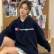 Japanese version of autumn and winter champion hooded pullover sweatshirt for women couple plus velvet thickened loose oversize cotton top for men