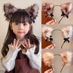 Children's New Autumn and Winter Plush Cat Ear Bell Headband for Girls, Atmospheric Decorative Accessory, Versatile Hair Hoop