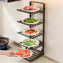 Kitchen Prep Storage Rack, Foldable Multi-Functional Countertop Dish Storage, Wall-Mounted Multi-Layer Vegetable Tray, Food Storage Organizer