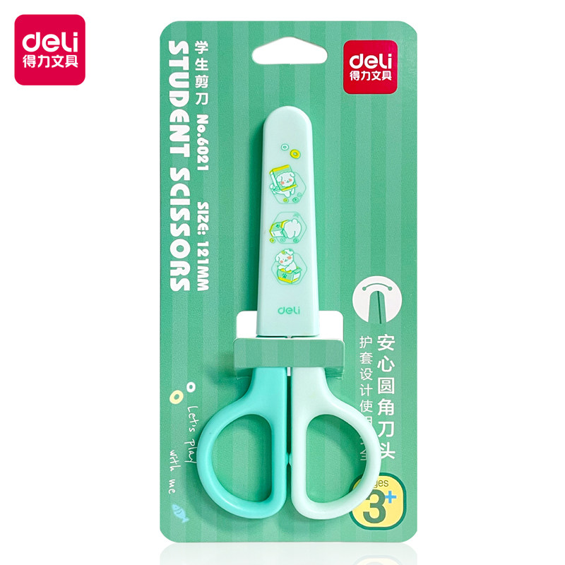 델리 6021 학생과 어린이를 위한 아트 라운드 헤드로 손이 다치지 않는 종이나 문구류 절단용 가위-