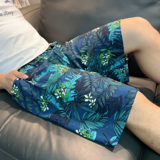 Summer men's silk shorts thin, cool tourism artificial cotton pants, home comfortable large size loose pajamas
