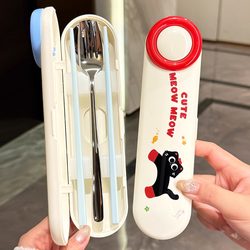 Stainless Steel Chopsticks and Spoon Set, Portable Cutlery Storage Box, Special Take-Out Three-Piece Set for Kidsren and Students, for One Person