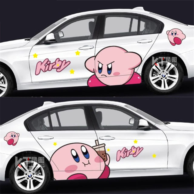 Kirby Car Sticker Cute Cartoon Car Sticker Modified Car Body Latte Large Area Scratch Blocking Decorative Sticker