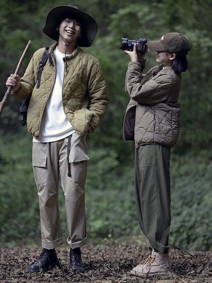 Light -collar light couple cotton clothing retro American casual outdoor simple warmth, warm, cotton and autumn and winter men and women versatile cotton jackets
