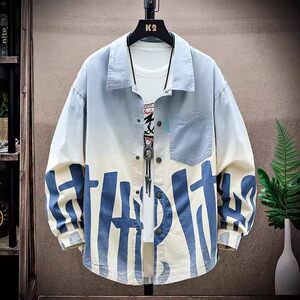 
Denim long-sleeved shirt men's spring and autumn youth trendy brand loose trendy shirt junior high school high school student jacket
