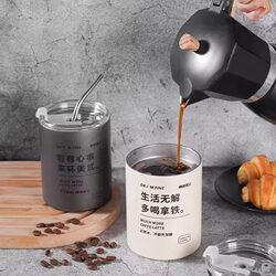 Huayun Water Cup 304 Stainless Steel Straw Travel Cup Insulated Cup Large Capacity Portable High-Value Coffee Cup