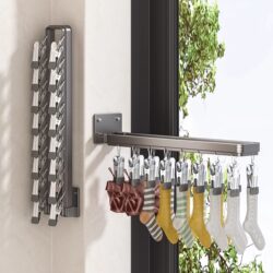 Folding Sock Drying Rack, Sock Drying Gadget, Balcony Clothes Rack, Bathroom Retractable Wall-Mounted Underwear Hanger