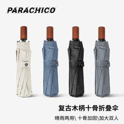 Solid Color Retro Ten-Rib Folding Umbrella for Men, Simple, Enlarged, Reinforced, Dual-Use for Sun and Rain, Sun Protection, Double-Person Sun Umbrella