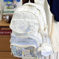 School Bag for Junior High School Girls, Blue Series, Star-Chasing Backpack, Large Capacity, Durable, Weight-Reducing Backpack for High School Students