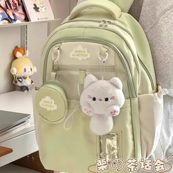 High-Quality Green Schoolbag for Junior High School Girls and Elementary School Students, Lightweight and Versatile Backpack, Cute Girl's School Backpack for Women