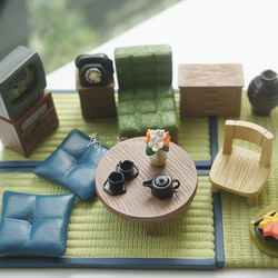Low Table, Mini Cabin, Tatami Chair, Cushion, Table, Japanese-Style Miniature Furniture Model, Scene Healing Ornament