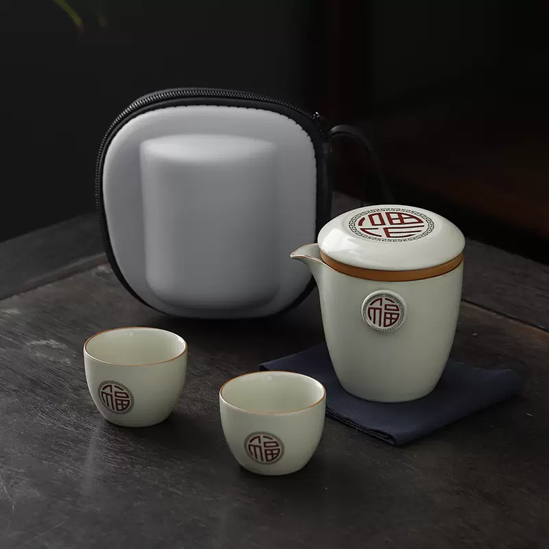 千里江山功夫茶具套装德化素烧白瓷家用整套泡茶器盖碗茶壶伴手礼 