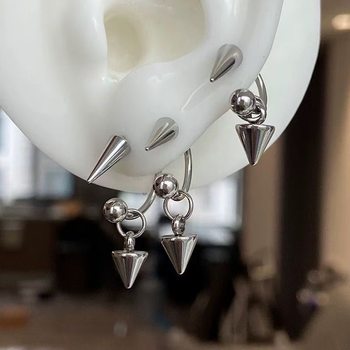 
Titanium Steel Earrings Little Devil's Point Cone Pendant Earrings Horseshoe Ring Ear Bone Snail Personality Hip Hop Dark Niche Ear Wheels