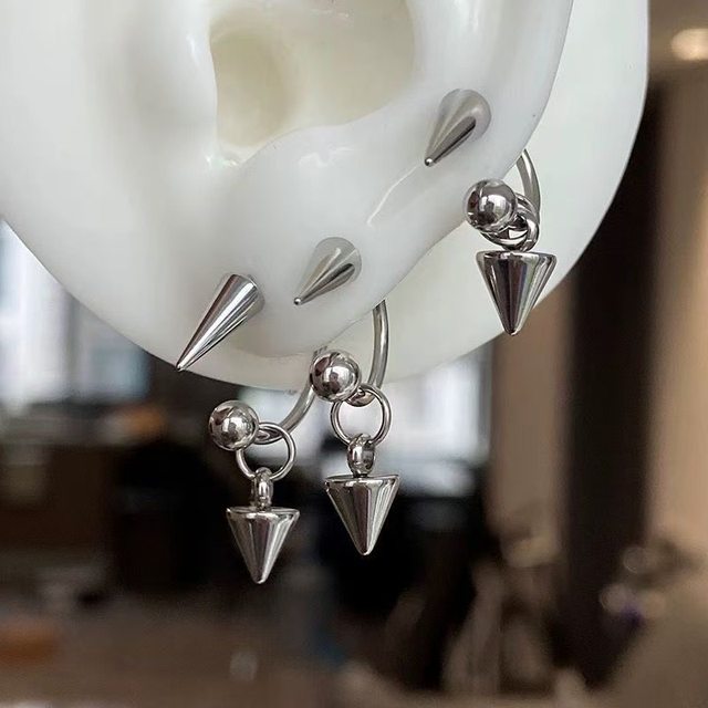 
Titanium Steel Earrings Little Devil's Point Cone Pendant Earrings Horseshoe Ring Ear Bone Snail Personality Hip Hop Dark Niche Ear Wheels