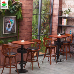 Industrial Style Retro Bar Rotating Bar Stool Leisure Cafe Dining Table and Chair Set High Stool Solid Wood