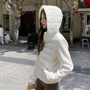 
lulu series 90 white goose down down jacket for women new splicing yoga outdoor sportswear lightweight hooded short jacket