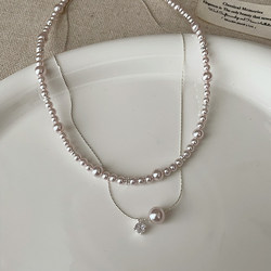 Elegant and Unique Pink Pearl Layered Necklace for Women, Simple and High-End, Unique and Fashionable Clavicle Chain