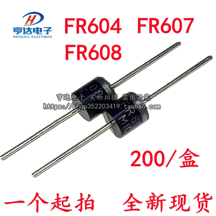 FR604/FR607/FR608/HER607/HER608 diode phục hồi nhanh 6A1000V cắm trực tiếp R-6